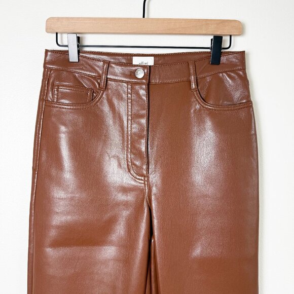 NWOT Aritzia WILFRED Melina Cognac Brown Vegan Leather Trousers Pants Size 6 - Picture 6 of 13